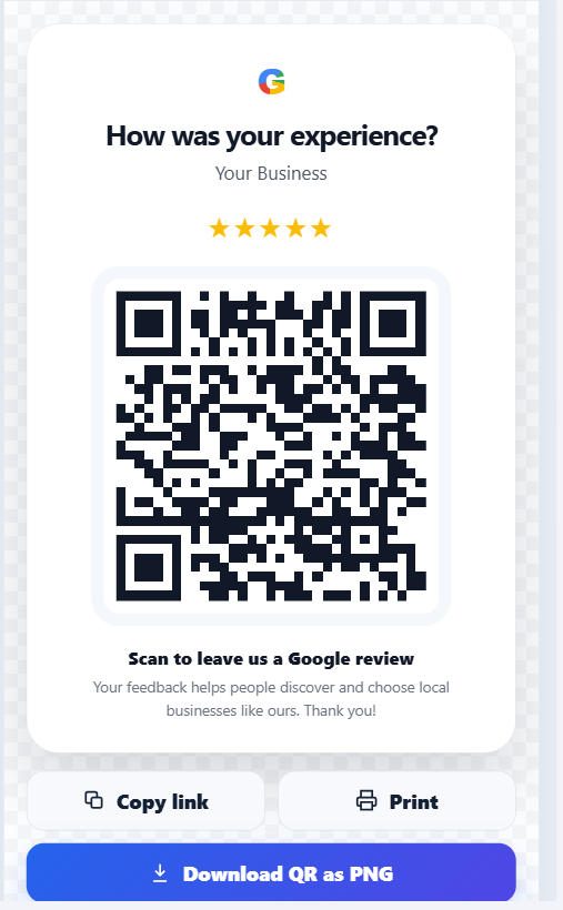 Google Review QR Code Generator for creating custom business review QR codes