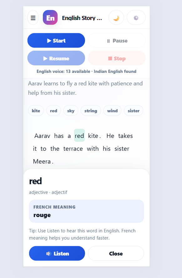 English - Story companion for French speakers