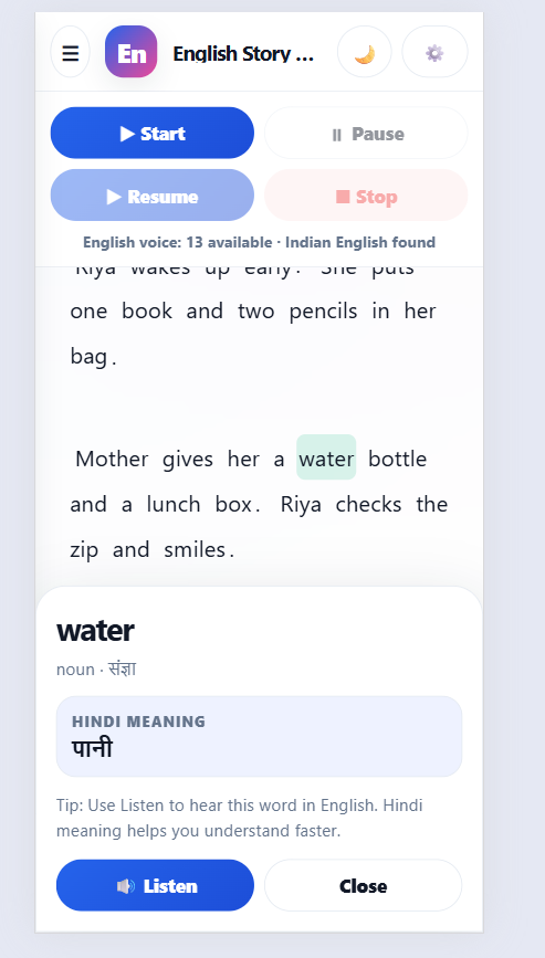 English - Story companion for Hindi speakers
