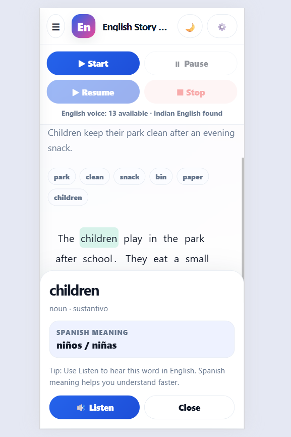 English - Story Companion for Spanish Speakers